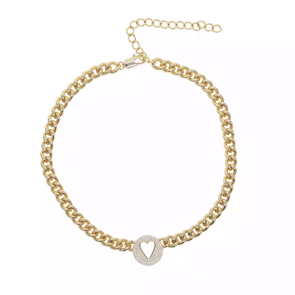 Pave Heart Chain Necklace